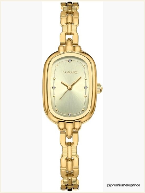 Vintage Gold Bracelet Watch Oval Analog Quartz with Rhinestones Water Resistant main image 5